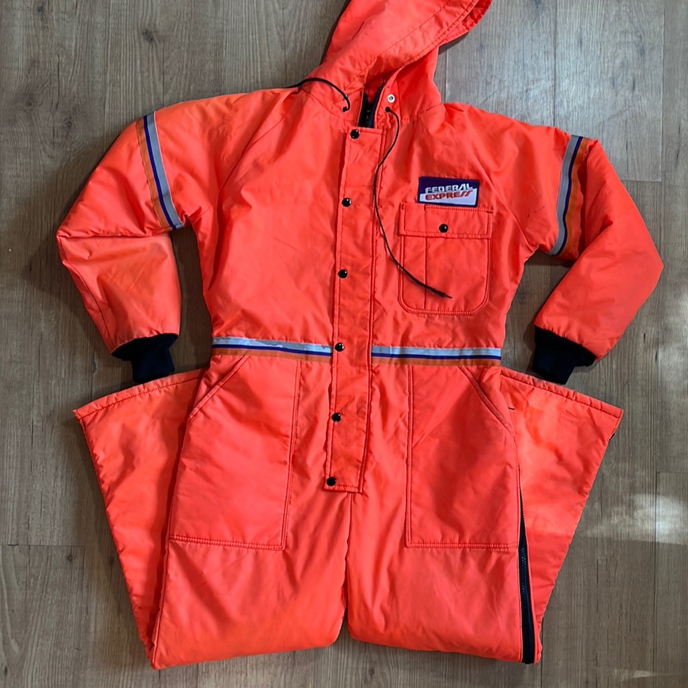 FEDEX Stan Herman Vintage Insulated Hooded Coveralls Orange Union Made